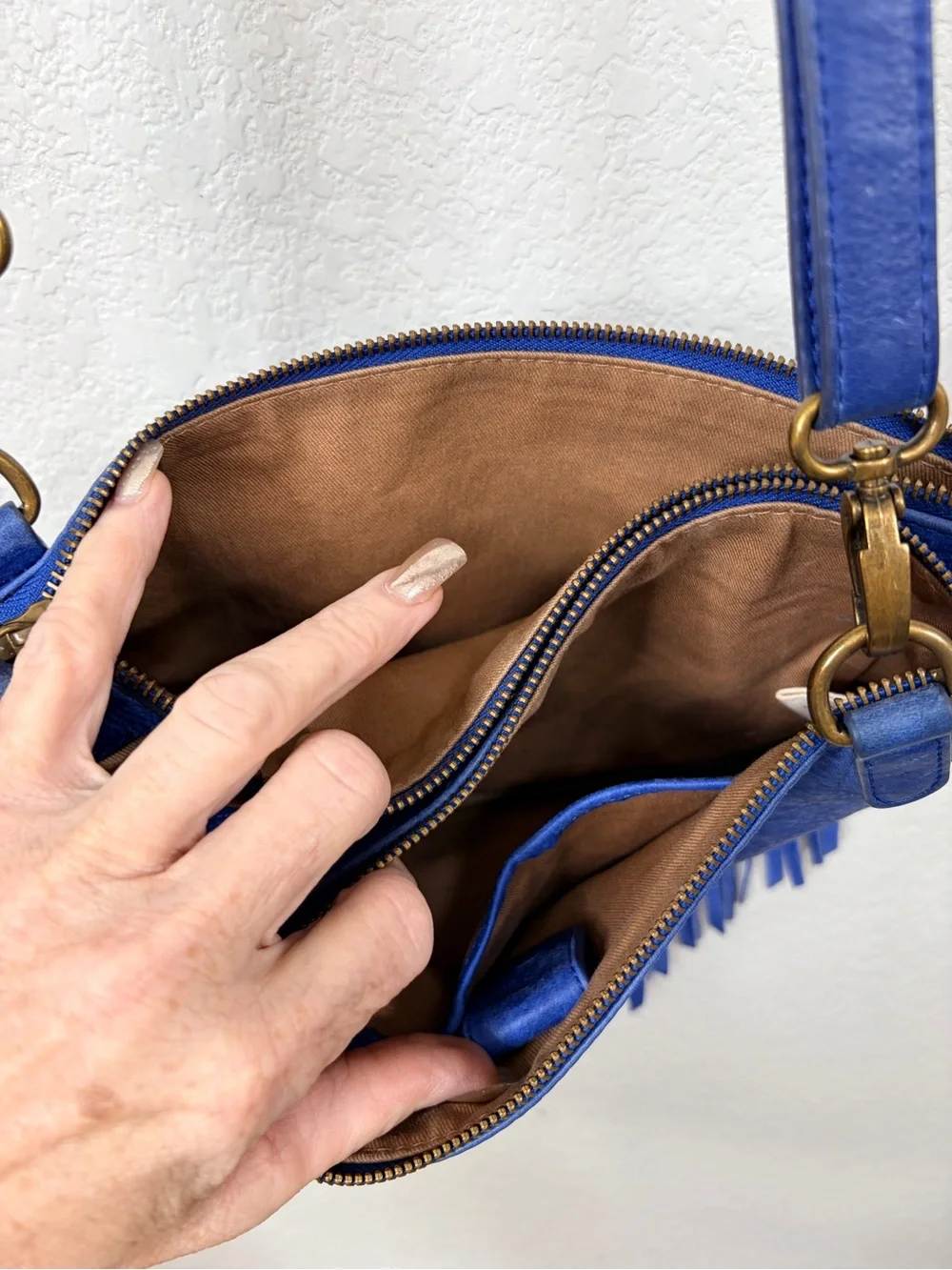 Lucky Brand Cobalt Blue Leather Fringe Crossbody Bag